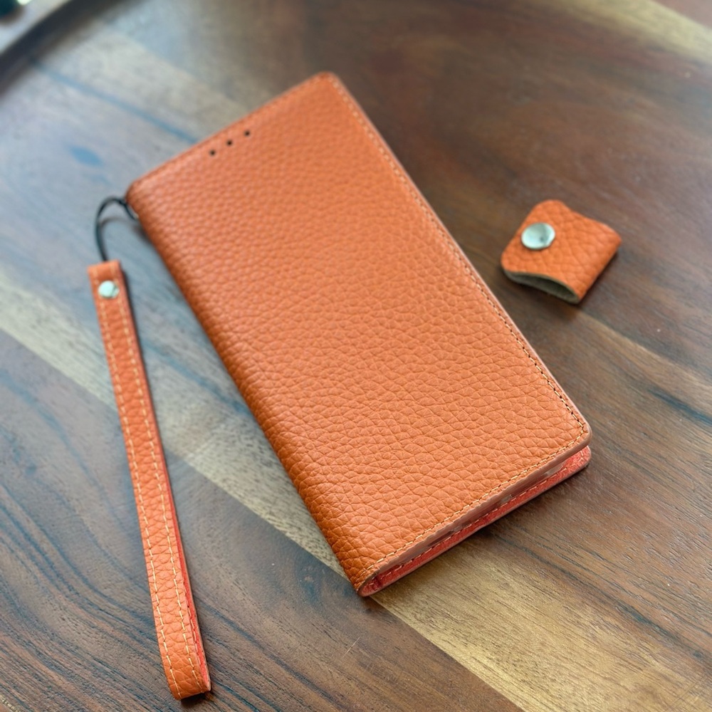 iPhone Hermes Orange Leather Wallet Case